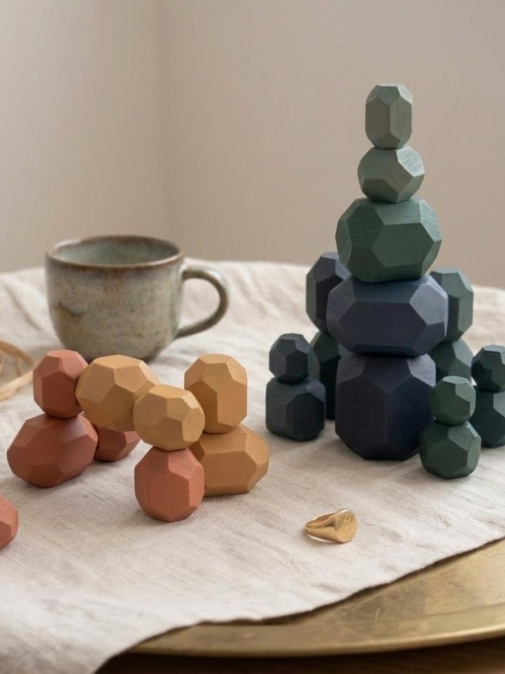 Hand-Painted Wooden Stacking Blocks - Earthy Greens & Deep Blues - Picture 3 of 4